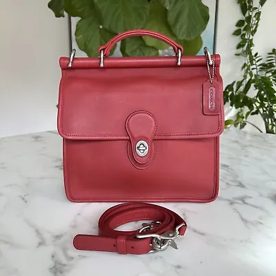 COACH Vintage Cherry Red Leather Willis Top Handle Silver Nickle Hardware 9927 • $399