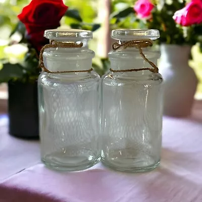 2 Vintage Glass Apothecary Bottles W/ Stoppers & Twine. Unbranded. EUC • $0.99