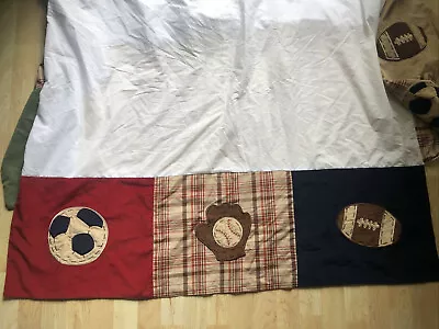 NoJo MY LITTLE MVP Crib Skirt SPORTS Football Soccer Baseball Plaid Brown Red Bl • $13.45