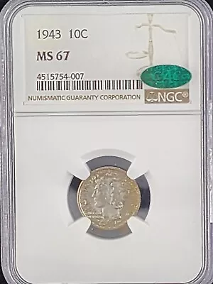 1943 Mercury Dime NGC MS 67 CAC • $135