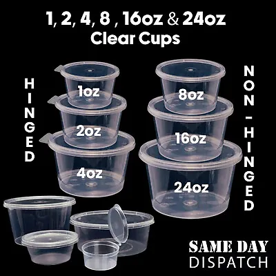 Clear Round Cups With Lids Deli Pots Sauce Dip Chutney Plastic Food Containers • £32.75