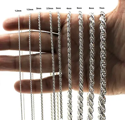 Italian Solid Sterling Silver Rope Link Chain Necklace 925 Silver Chain UNISEX • $47.99