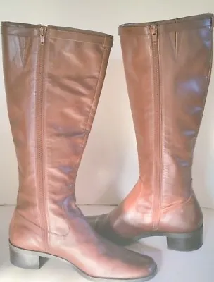 Michelle D Tall Flat Ladies Leather Brown Boots Made In Brazil Size 8 1/2W • $24.97