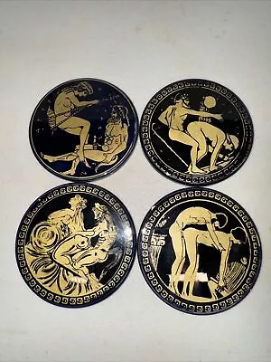 Mid Century Vtg Greek Mythology Gods Blue Erotic Coasters Karam Sutra Scenes Set • $9.02