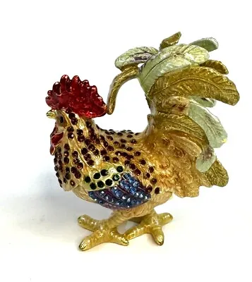 Enamel Jeweled Hinged Trinket Box Rooster • $10.49