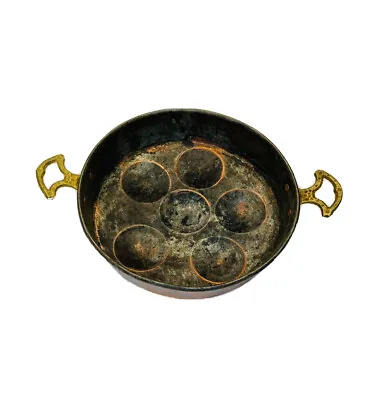 Vintage Copper Metalware W/Brass Handles Poacher Pan Escargot 6-Egg 8.5 W X 2 D • $24.99