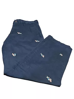 Lands End Men's Traditional Fit Navy Embroidered Rugby Players Chino Pants W33 • $29.99