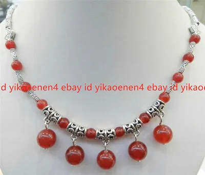 £4.79 • Buy Lovely Natural Red Jade Round Beads Pendants & Tibet Silver Necklace 18 