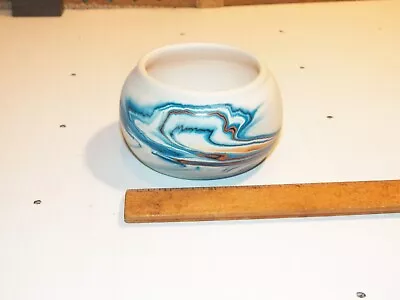 Vintage NEMADJI POTTERY Blues & Orange Swirl Bowl • $22.99