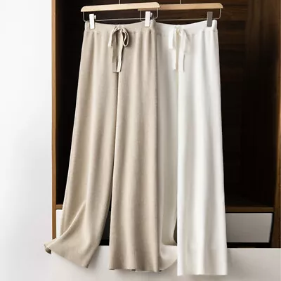 Women Woolen Wide Leg Pants High Waist Loose Long Pants Knitted Straight Trouser • $52.32