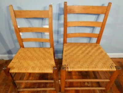 Two Early Split Seat Ladderback Chairs Morticed Pinned Backs Maple & Hickory • $142