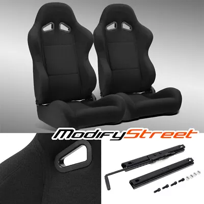 2 X BLACK PINEAPPLE SEAT FABRIC LEFT/RIGHT SPORT RACING BUCKET SEATS + SLIDER • $302.98