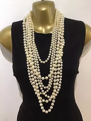 Ladies Necklace Faux Pearls Seven Strand Statement • £8.99