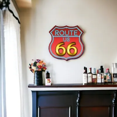 FREE SHIPPING!! Route 66 Neon Light Look Metal 12x12 Novelty Highway Shield Sign • $19.99