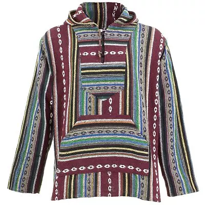 £9.95 • Buy BAJA HOODIE TOP HIPPIE FESTIVAL DRUG RUG SURF JUMPER GHERI Maroon, Blue & Green