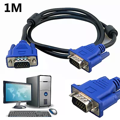 £2.99 • Buy 1 Metre Vga/svga 15 Pin Male To Male Pc Monitor Tv Lcd Plasma Led Tft Cable Lead