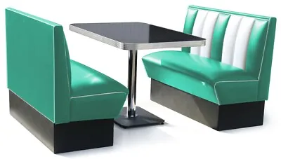 Retro 50s Diner Furniture Kitchen Table Restaurant Bench Booth Seating Turquoise • £2290