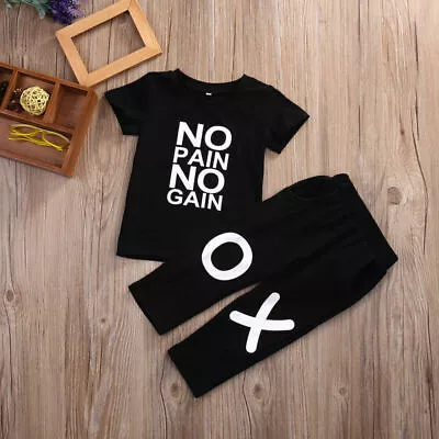 Black Cotton 2pcs/set Newborn Toddler Boys Baby T-Shirt Clothes Set Top + Pants • $15.29