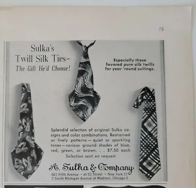 1948 A. Sulka & Company Mens Twill Silk Neck Ties Vintage Fashion Ad • $9.99