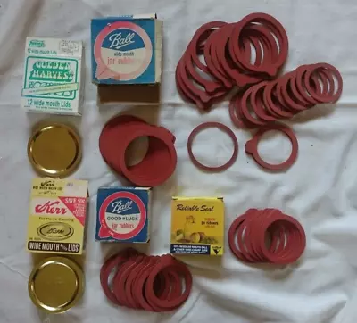 Vtg ESTATE LOT OVER 70 CANNING JAR RUBBER RINGS & METAL LIDS Wide Quart Other • $15