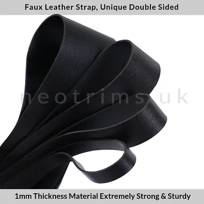 Faux Leather Strap Black Binding Ribbon Trim Double Sided Thick Trimming Tape • £2.75