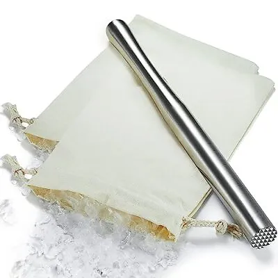 12.5  Stainless Steel Cocktail Muddler With Lewis Ice Bag Kit Extra Long Mudd... • $26.52