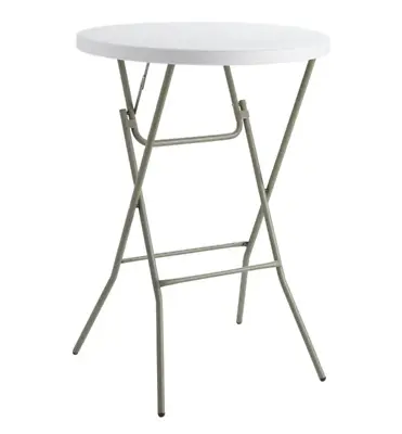 Heavy Duty 32  Round Plastic Folding Table Granite White Steel Cocktail Table • $86.97