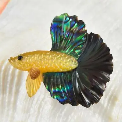 Siamese Fighting Fish Betta Iridescent Multicolor Shell Carving 2.84 G Drilled • $39.95