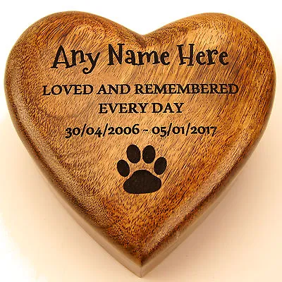 £29.99 • Buy Ashes Box Pet Dog Or Cat Urn Wood Heart Shaped Casket Cremation Box Personalised