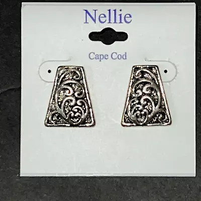 New Cape Cod  Nellie  Silvertone Earrings Pierced Disc Backs Filigree Pattern • $13.94
