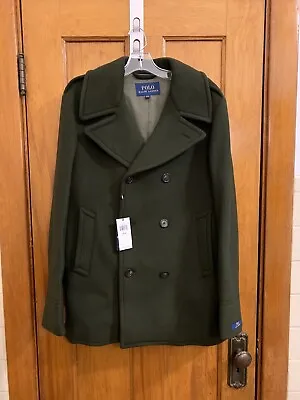 Polo Ralph Lauren Double Breasted Wool Blend Pea Coat Olive NWT Sz 42R  $598.00 • $289.99