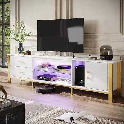 Media Console With Glass Shelves For Living Room TV Cabinet • $378.98