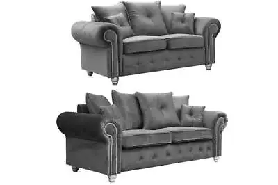 Olympia 3+2 Sofa Set Plush Grey- Living Room Furniture-Chesterfield Style Luxury • £349.99
