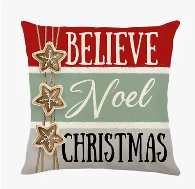 BELIEVE NOEL Stripped CHRISTMAS Throw Pillow Covers Winter Holiday Home Decor • $12.26