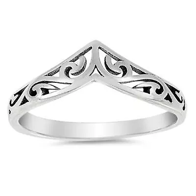 V DESIGN FILIGREE Genuine 925 STERLING SILVER RING ~ Size 5 6 7 8 9 10 11 12 13 • $14.75