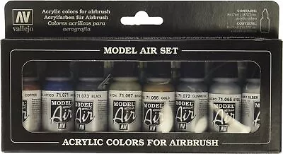 Vallejo Model Air Metallic Colors Acrylic Paint Set For Air Brush - Assorted Co • £35.96