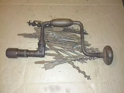 Vintage Hand Drill Brace & 28 Auger Bits    (br4) • £25