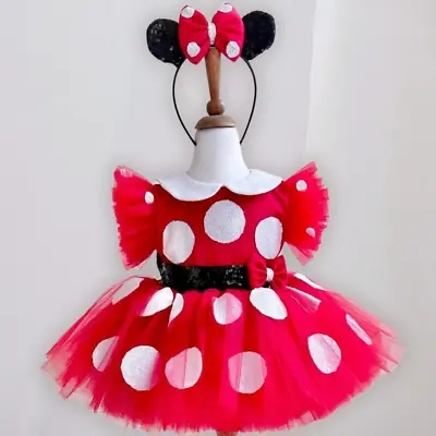 Red Minnie Girl's Costume Halloween Black Mouse Bow Dress With Accessories Spa • $112.49