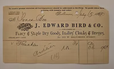 1890 J Edward Bird & Co Fancy & Staple Dry Goods Dresses Billhead Baltimore MD  • $14