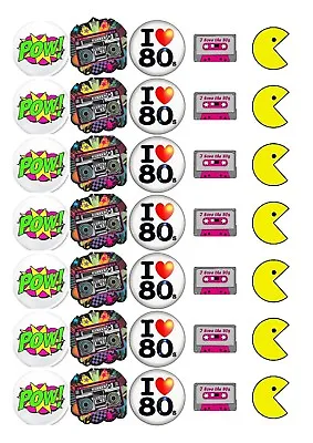 70 X 80s Inspired Stickers Party Pac Man 3.7CM NOT Personalised • £3