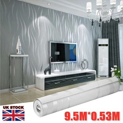£6.59 • Buy Silver Grey Wall Paper Rolls 3D Damask Sliver Wave Wallpaper Roll Home Decor UK