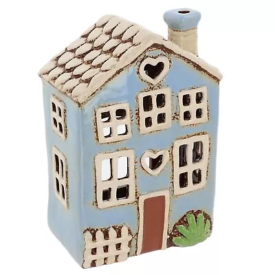 Village Pottery Ceramic Tealight Holder Pretty Garden Floral Houe Blue 340288 • £16.99