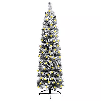 Slim Pre-lit Christmas Tree With Flocked Snow Green 59.1  PVC G5C0 • $87.16