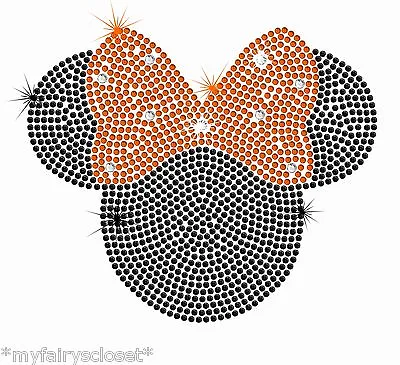 7.1  Orange/black Minnie Mouse Iron On Rhinestone Halloween TRANSFER Patch • $15.50