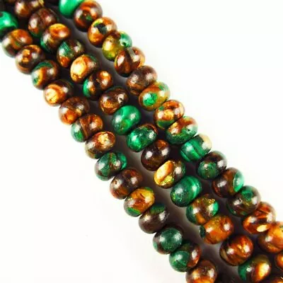 22g Malachite Gold Copper Bornite Rondelle Loose Bead 15.5  6x4mm • $11.61