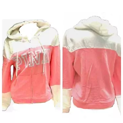 Vs Victorias Secret Pink Perfect Full Zip Hoodie Sweater Jacket Top Coral XS • $74.99