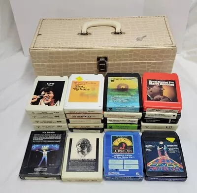 Vintage 70s 8-TRACK TAPE Storage Box-Case W/ Faux Alligator Skin-24 Cartridge • $20