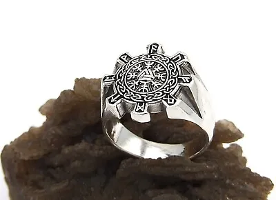 Handmade In USA 925 Sterling Silver Celtic Viking Vegvisir Amulet Ring-Custom Sz • $64.77