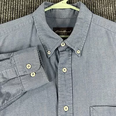 Eddie Bauer Mens Tall Large Blue Long Sleeve Button Up Shirt Solid Classic • $15.29