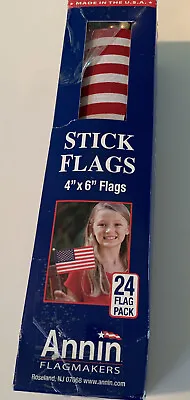 NEW 24 Pack American Flags Mini 4” X 6” Stick Flag Made In The USA By Annin • $22.87